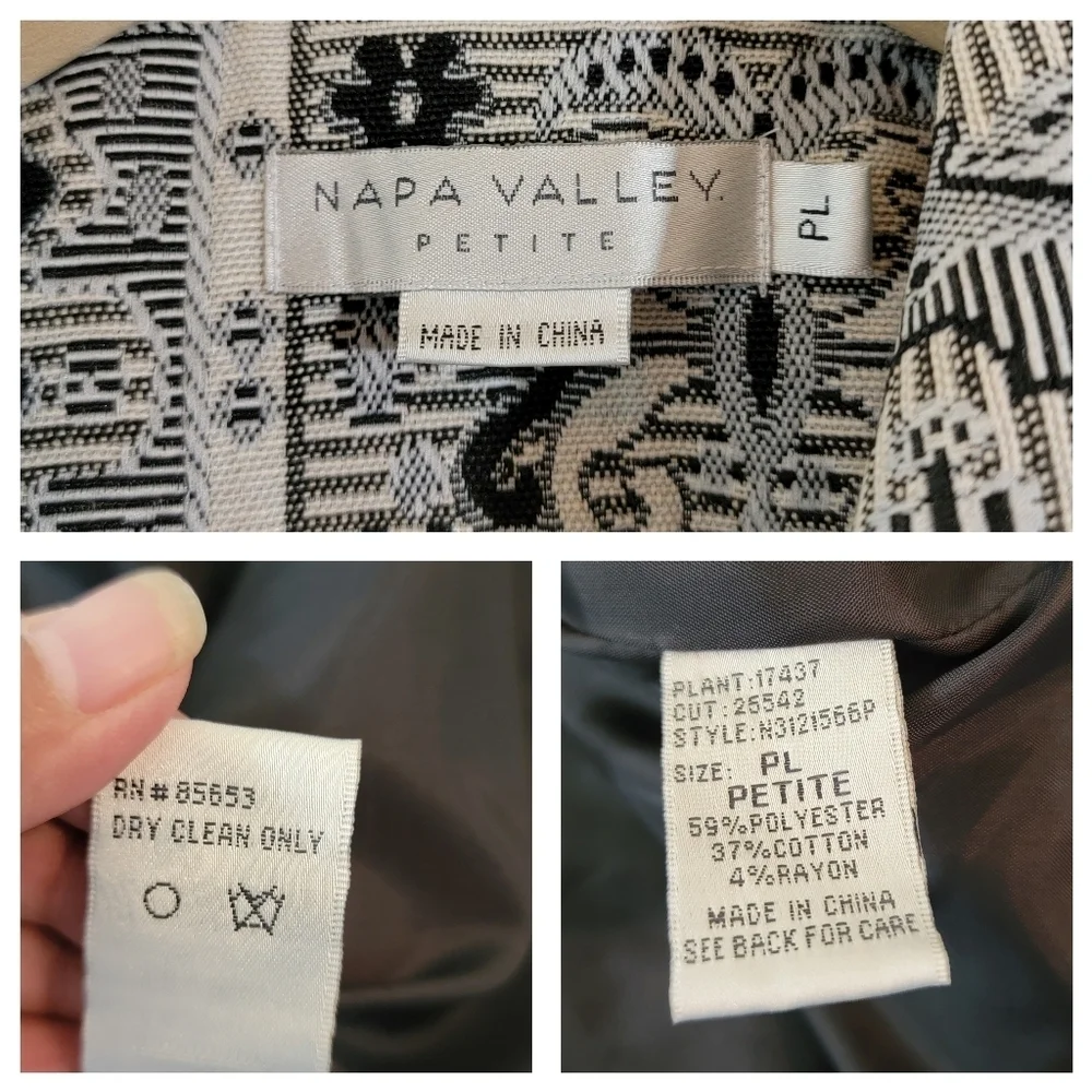 VTG Nava Valley Black White Quilted Jacket Sz PL Full-Zip Geometric Goth Grunge